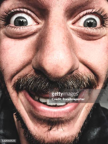 human face beard close up - funny selfie stockfoto's en -beelden
