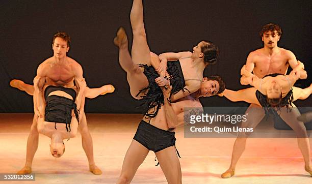The dancers of the 'Balletto di Milano' perform during the dress rehearsal of 'Bolero' by Maurice Ravel on stage at Nuevo Apolo Theatre on May 10,...