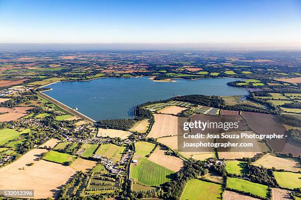 aerial view of hanningfield reservoir, england, essex. - joas souza stock pictures, royalty-free photos & images