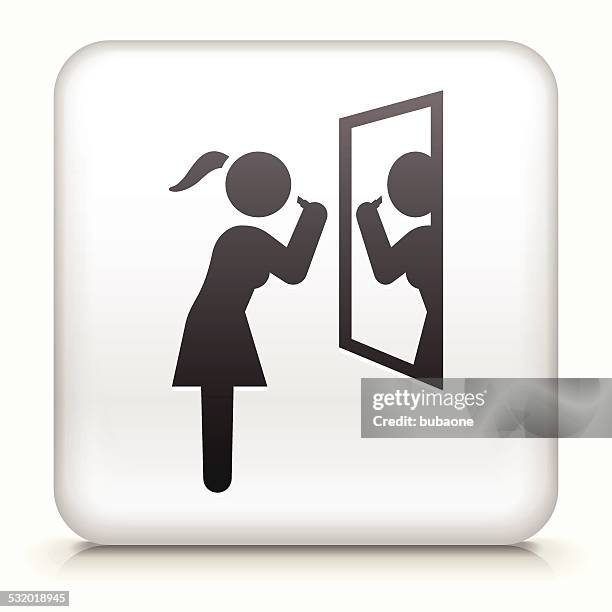 square button with brushing teeth - woman brushing teeth stock illustrations