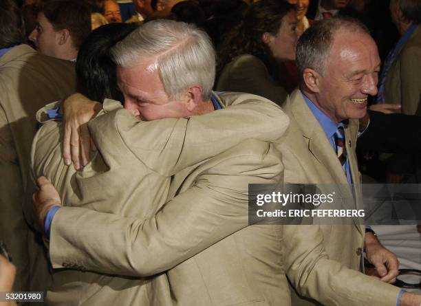 London Mayor Ken Livingstone and Chairman of the British Olympic association Craig Reedie celebrate after the official announcement that London will...