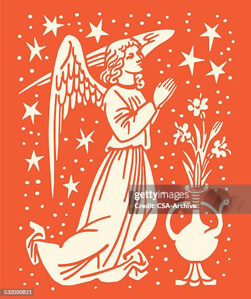 ilustraciones, imágenes clip art, dibujos animados e iconos de stock de angel rezar - angel