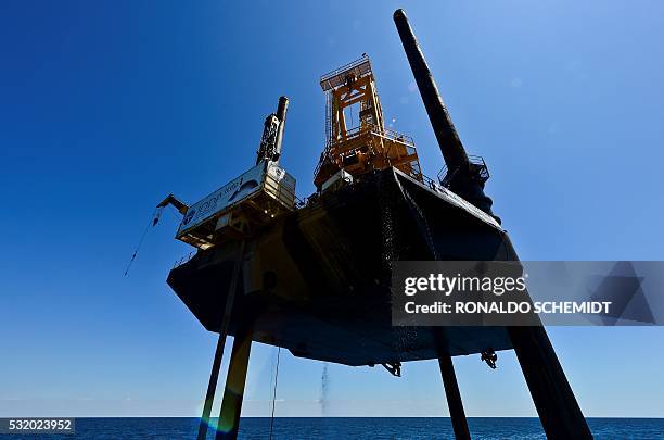 Picture of the L/B MYRTLE Offshore Support Vessel, -a scientific plataform working in the Gulf of Mexico- in front of the Yucatan State, in Mexico,...