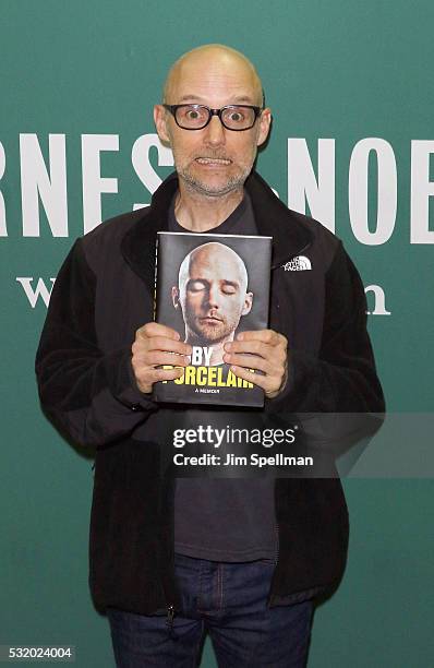 Musician Moby signs copies of his new book "Porcelain: A Memoir" at Barnes & Noble Union Square on May 17, 2016 in New York City.