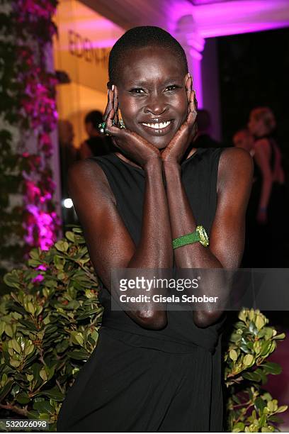 Model Alek Wek during the 'De Grisogono' Party at the annual 69th Cannes Film Festival at Hotel du Cap-Eden-Roc on May 17, 2016 in Cap d'Antibes,...