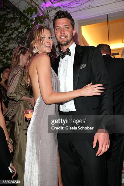 Toni Garrn and her boyfriend Chandler Parson during the 'De Grisogono' Party at the annual 69th Cannes Film Festival at Hotel du Cap-Eden-Roc on May...