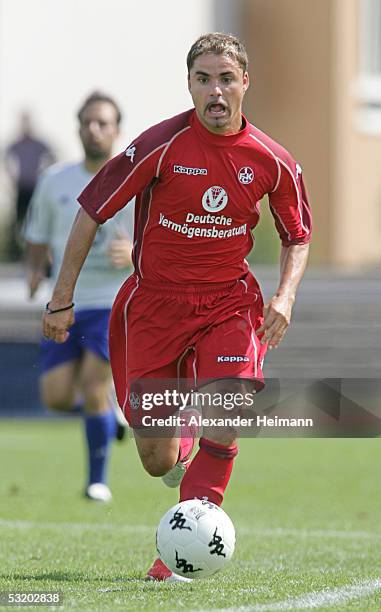 Ervin Skela from Kaiserslautern running with the ball during the friendly game between VFB Marburg and Bundesliga team 1.FC Kaiserslautern on July 3,...