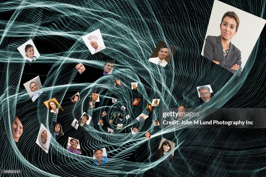 Swirling faces of business people
