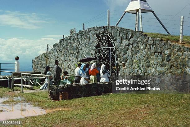 Shrine on the road to the Cristo Rey statue outside Cali , Colombia, South America, circa 1965.