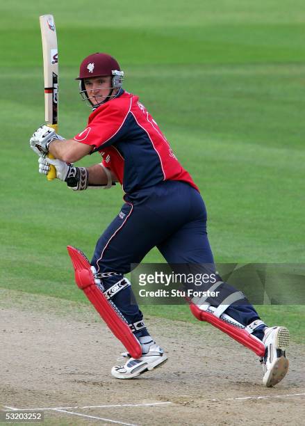 Somerset captain Graeme Smith guides a ball to the boundary during the Twenty/20 match between Somerset Sabres and Gloucestershire Gladiators at The...