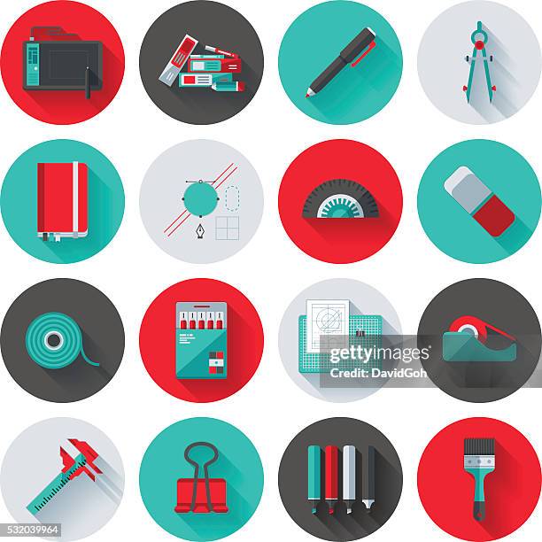 design tools icon set - protractor stock illustrations