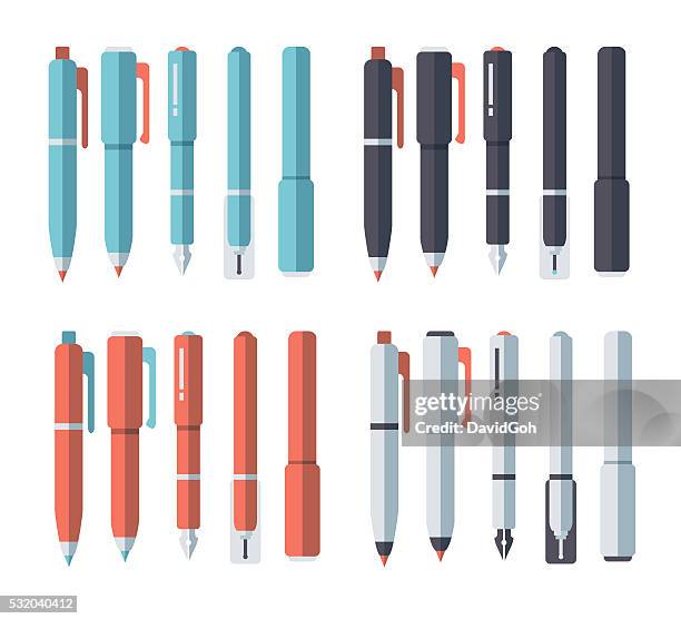 drawing pens & pencils set - color pencils stock illustrations