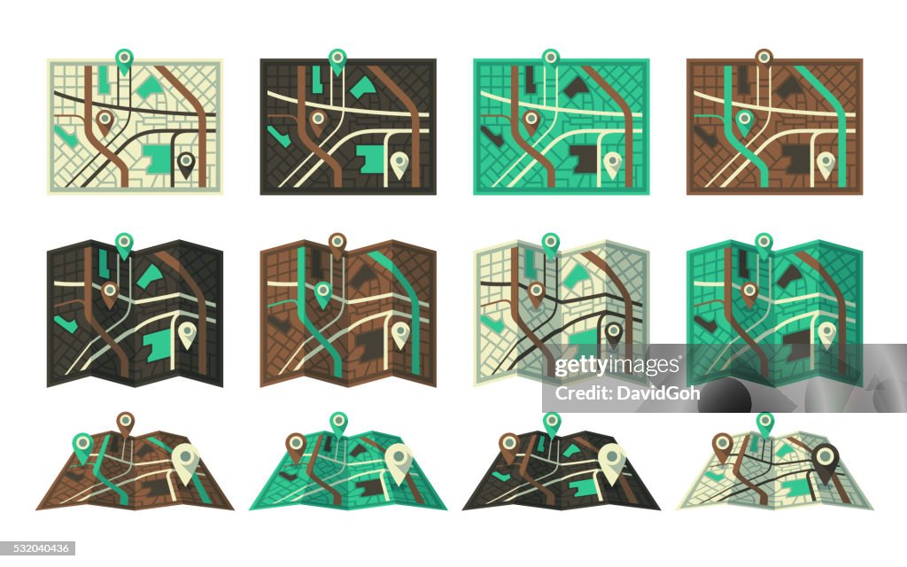Sample Layout For Maps Folded Map Flat Design Set High-Res Vector Graphic - Getty Images