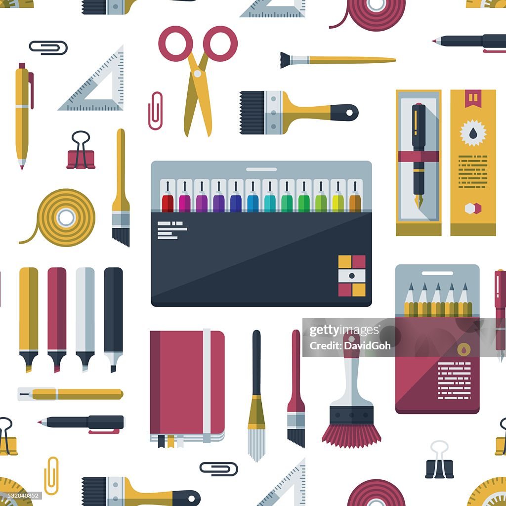 Stationery Vector Pattern Stationery Flat Design Pattern High-Res Vector Graphic - Getty Images