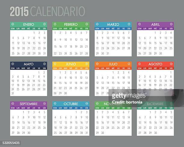 ilustraciones, imágenes clip art, dibujos animados e iconos de stock de plantilla de calendario 2015 español - calendario español