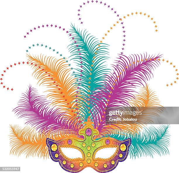 mardi gras mask - mardi gras feather masks stock illustrations