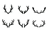 Vector deer antlers black icons set