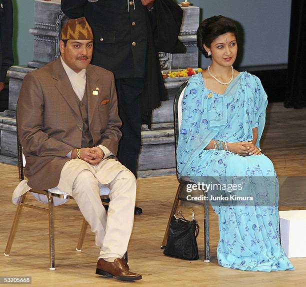 Nepalese Crown Prince Paras Bir Bikram Shah Dev and his wife Crown Princess Himani Rajya Laxmi Devi Shah attend a ceremony at the 2005 World...