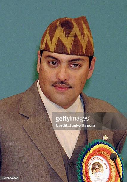 Nepalese Crown Prince Paras Bir Bikram Shah Dev delivers a speech during a ceremony at the 2005 World Exposition during the Nepalese National Day on...