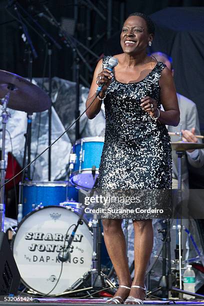 Sharon Jones of Sharon Jones and The Dap-Kings performs at the Austin360 Amphitheater on May 17, 2016 in Austin, Texas.