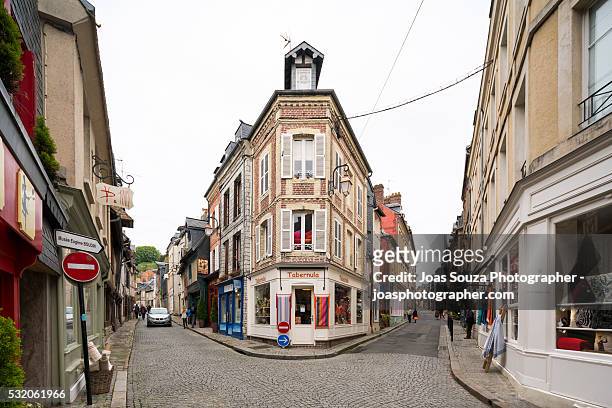 view of the shops and beautiful old houses of the town of honfleur, france. - joas souza bildbanksfoton och bilder