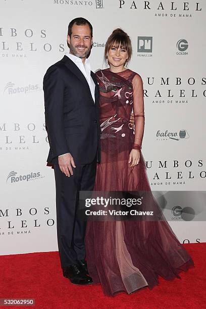 Carlos Emiliano Salinas and his wife actress Ludwika Paleta attend "Rumbos Paralelos" premiere at Cinepolis Oasis Coyoacan on May 17, 2016 in Mexico...