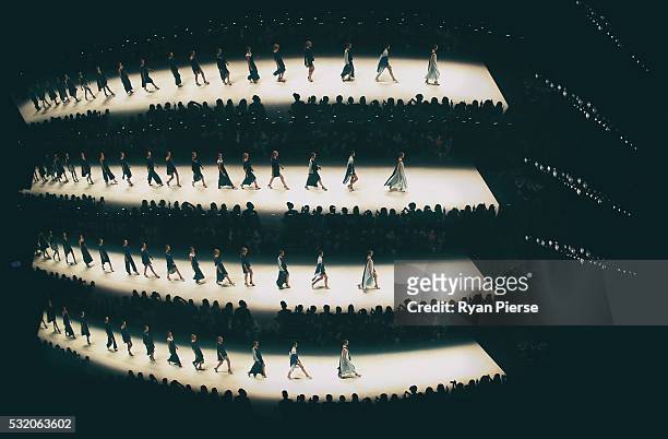 Models showcase designs during the Yuxin show during Mercedes-Benz Fashion Week Australia at Carriageworks on May 18, 2016 in Sydney, New South Wales.