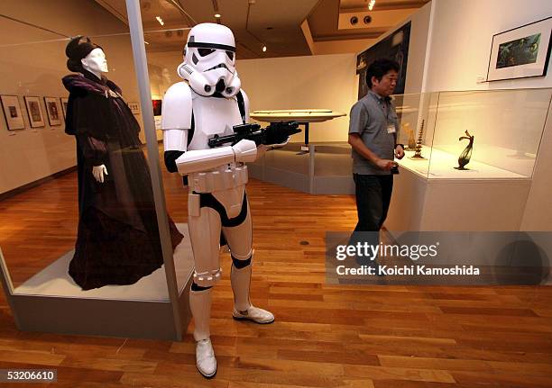 Stormtrooper poses during the opening ceremony of the new Star Wars Episode 3 exhibit at the Meguro Art Museum on July 7, 2005 in Tokyo, Japan. The...