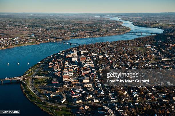 aerial of fredericton, new brunswick, canada - new brunswick canada stock pictures, royalty-free photos & images