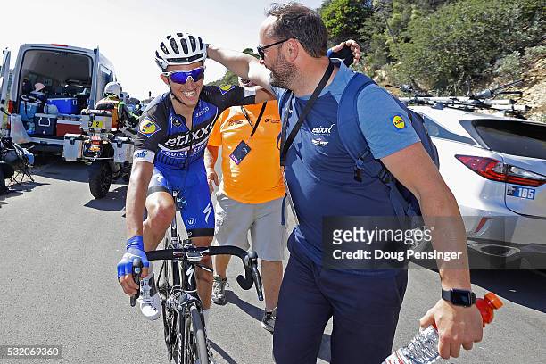 Julian Alphilppe of France riding for Ettix - Quick-Step celebrates after winning stage three of the 2016 Amgen Tour of California from Thousand Oaks...