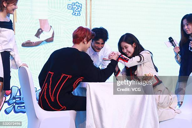 South Korean actor and singer Park Chanyeol, South Korean singer and actress Seohyun attend the press conference of film "So I Married An Anti-fan"...