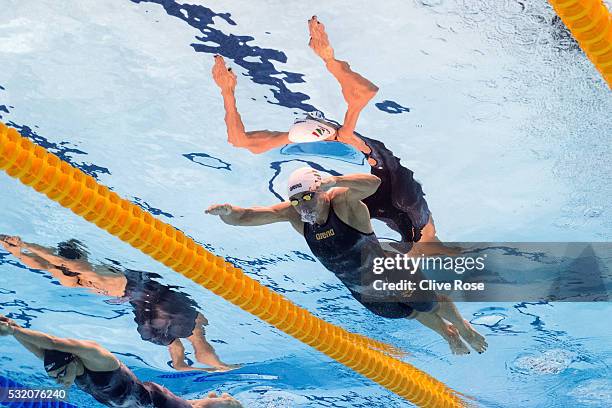 Katinka Hosszu of Hungary competes in the Women's 200m Individual medley heats on day ten of the 33rd LEN European Swimming Championships 2016 at the...