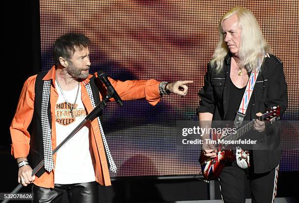 Paul Rodgers and Mick Ralphs of Bad Company perform during the "One Hell of a Night Tour" at Concord Pavilion on May 17, 2016 in Concord, California.