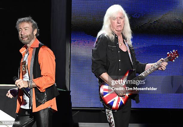 Paul Rodgers and Mick Ralphs of Bad Company perform during the "One Hell of a Night Tour" at Concord Pavilion on May 17, 2016 in Concord, California.