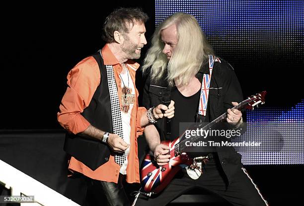 Paul Rodgers and Mick Ralphs of Bad Company perform during the "One Hell of a Night Tour" at Concord Pavilion on May 17, 2016 in Concord, California.
