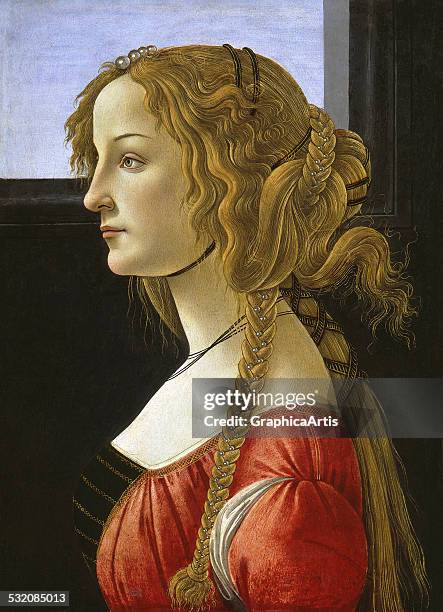 Portrait of Simonetta Vespucci by Sandro Botticelli ; tempera on wood, c. 1476, from the Staatliche Museen, Gemaldegalerie, Berlin, Germany. Vespucci...