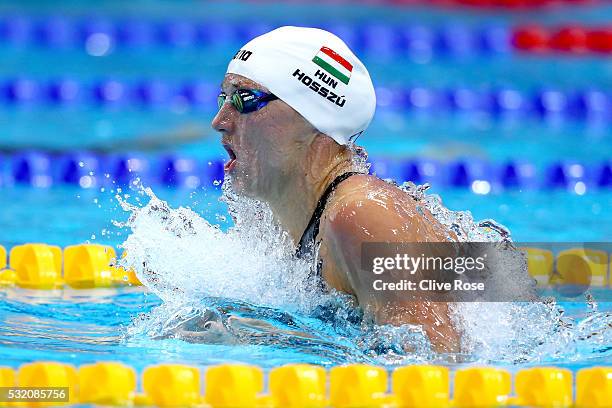 Katinka Hosszu of Hungary competes in the Women's 200m Individual medley heats on day ten of the 33rd LEN European Swimming Championships 2016 at the...