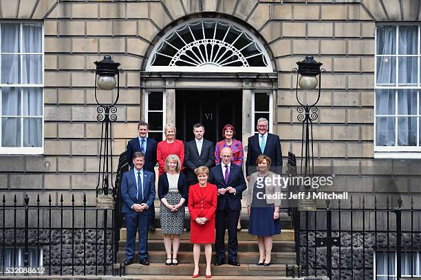 Nicola Sturgeon First Minister of Scotland stands on the steps of Bute House with her new cabinet: Michael Matheson Justice Secretary, Roseanna...