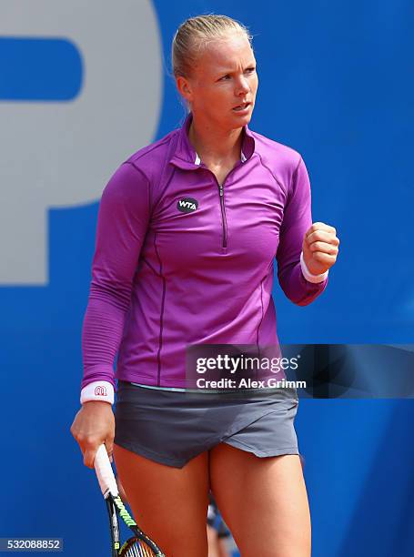 Kiki Bertens of Netherlands reacts during her match against Roberta Vinci of Italy during day five of the Nuernberger Versicherungscup 2016 on May...
