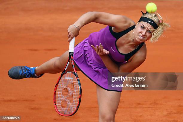 Sabine Lisicki of Germany serves the ball to Varvara Lepchenko of USA during day five of the Nuernberger Versicherungscup 2016 on May 18, 2016 in...