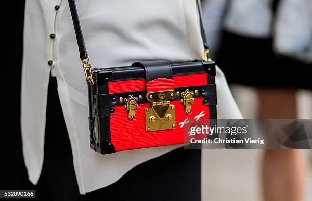 Black red Louis Vuitton bag outside Emma Mulholland at Mercedes-Benz Fashion Week Resort 17 Collections at Carriageworks on May 18, 2016 in Sydney,...