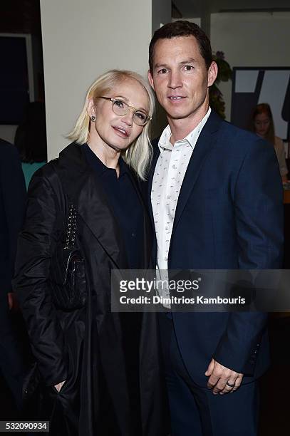 Actors Ellen Barkin and Shawn Hatosy attend the Turner Upfront 2016 green room at The Theater at Madison Square Garden on May 18, 2016 in New York...