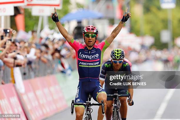 Italy's Diego Ulissi of team Lampre-Merida celebrates as he crosses the finish line to win the 11th stage of the 99th Giro d'Italia, Tour of Italy,...