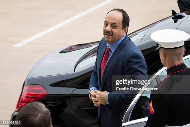 Qatar's Minister of State for Defense Affairs Dr. Khalid bin Mohammed al Attiyah arrives at an honor cordon welcome ceremony at the Pentagon, May 18...