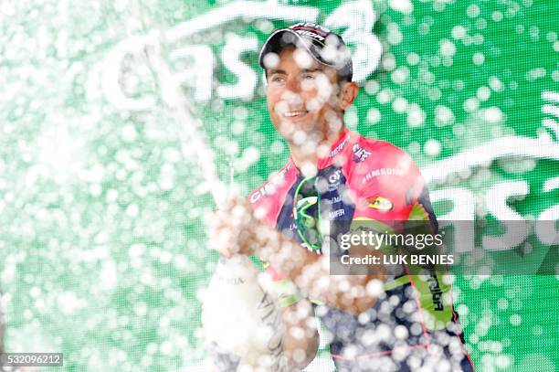 Italy's Diego Ulissi of team Lampre-Merida celebrates on the podium after he won the 11th stage of the 99th Giro d'Italia, Tour of Italy, from Modena...