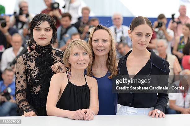 Actress SoKo, directors Muriel Coulin, Delphine Coulin and actress Ariane Labed attend the "The Stopover " Photocall during the 69th annual Cannes...