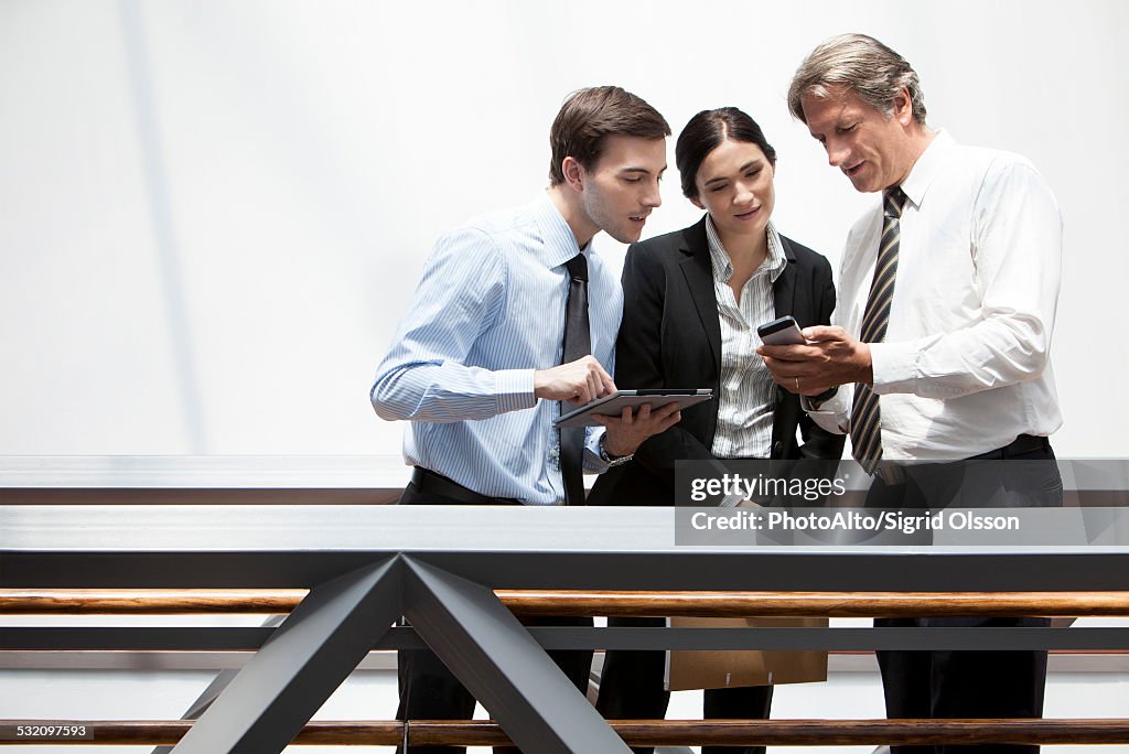 Business colleagues looking at smartphone together