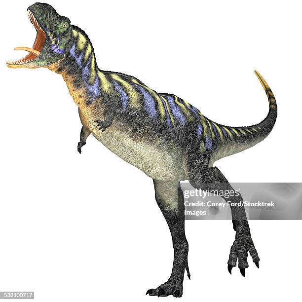 aucasaurus was a predatory dinosaur from the cretaceous period in argentina and a close relative of carnotaurus. - big foot monster stock illustrations