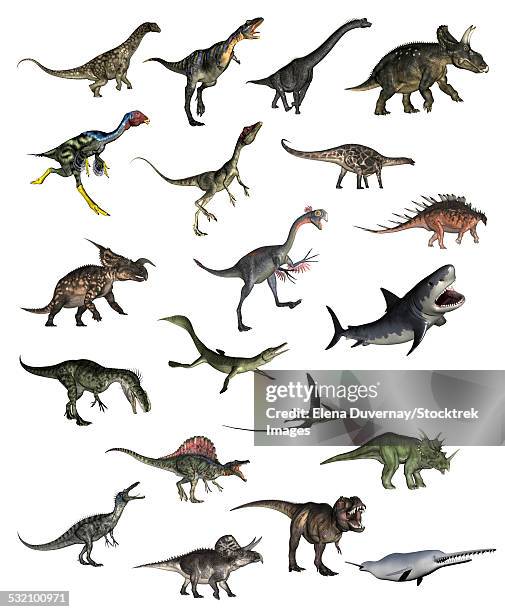 stockillustraties, clipart, cartoons en iconen met set of dinosaurs in white background. - argentinosaurus