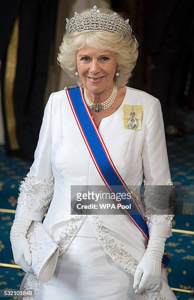Camilla, Duchess of Cornwall arrives at The State Opening of Parliament on May 18, 2016 in London, England. The State Opening of Parliament is the...